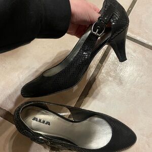 Alia Black Snakeskin Pattern Heels